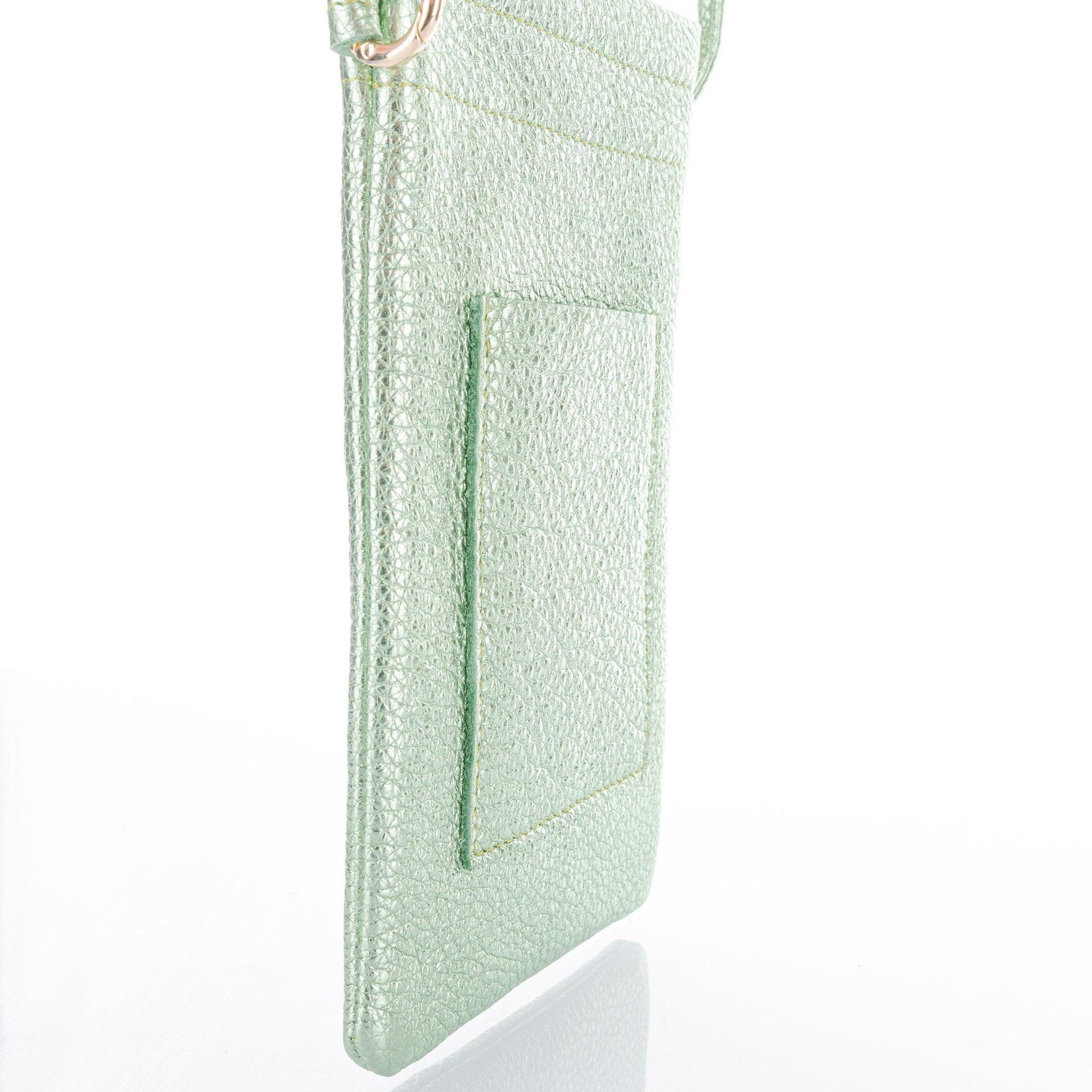Bright Green Metallic Crossbody Leather Phone Pouch