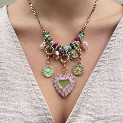 Heart Charm Necklace with Swarovski Crystals.