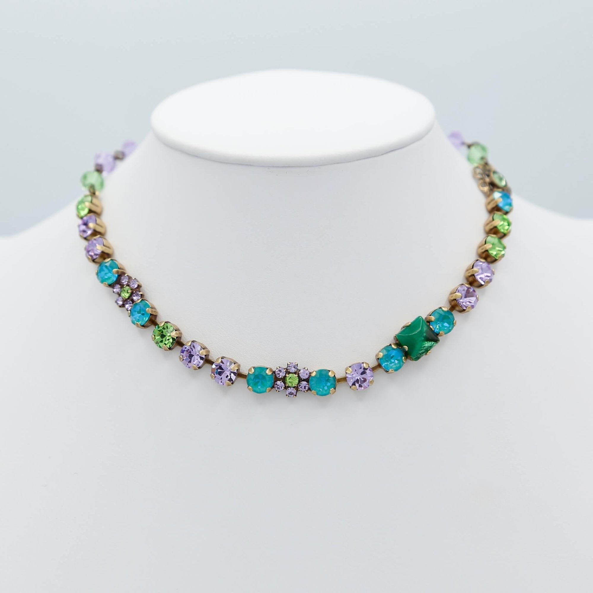 Lilac Turquoise & Lime Green Crystals Flower Choker - Vita Isola