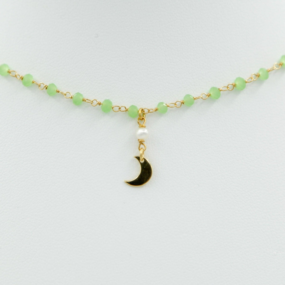 Lime Green Beads Choker Necklace with Half Moon Pendant - Vita Isola