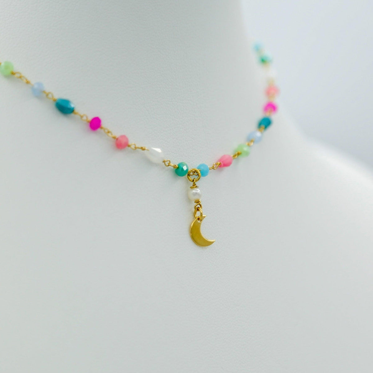 Multicolor Beads Choker with Half Moon Pendant - Vita Isola