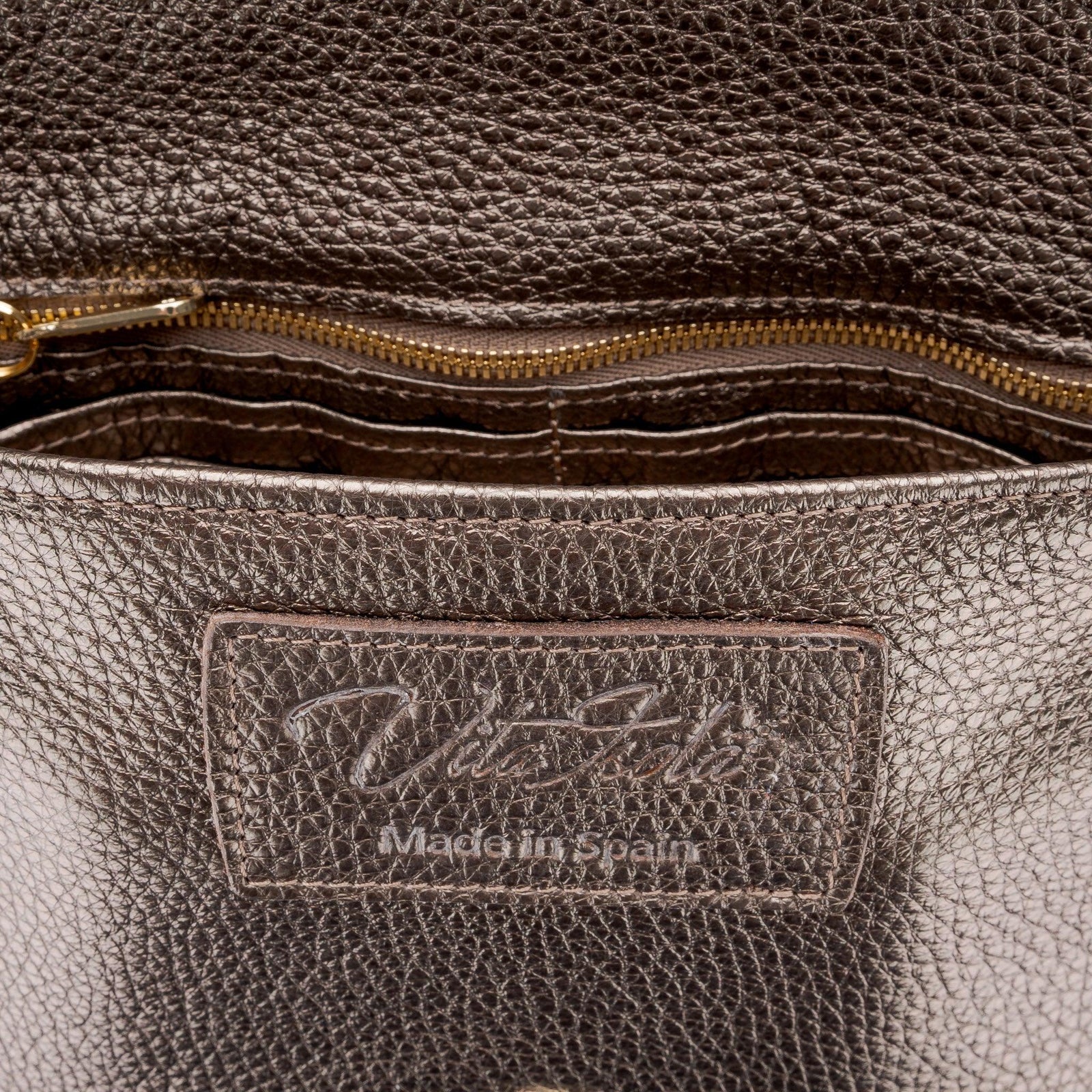 Nicole Fringe Grain Leather Clutch Bag Bronze - Vita Isola