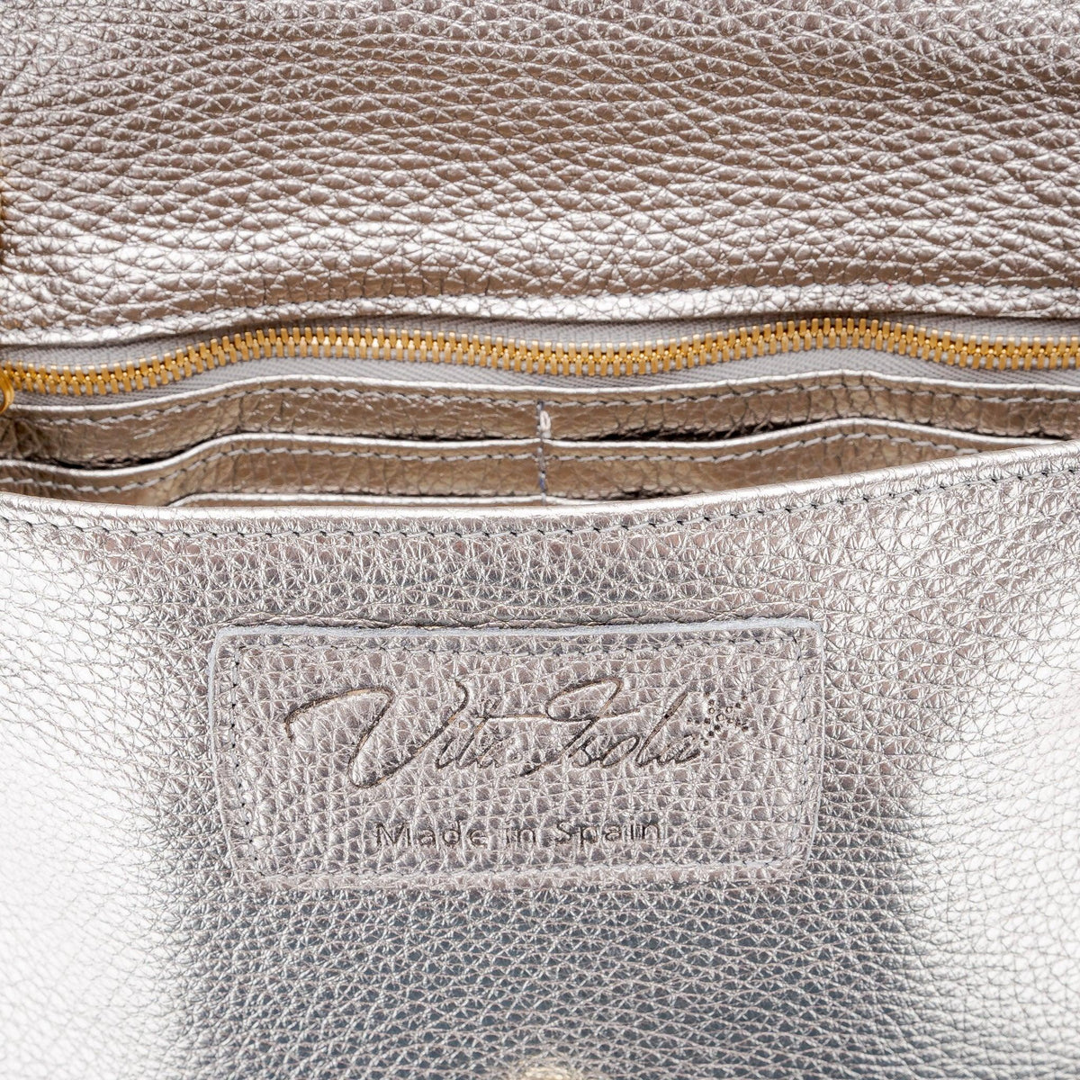 Nicole Fringe Grain Leather Clutch Bag Titanium - Vita Isola