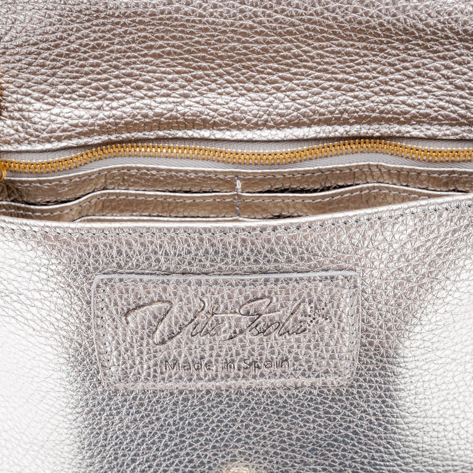 Nicole Fringe Grain Leather Clutch Bag Titanium - Vita Isola