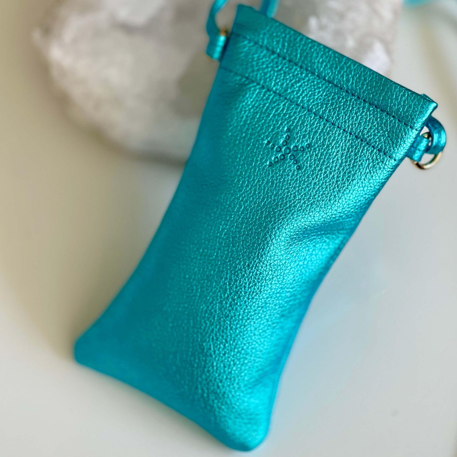 Ocean Blue Metallic Crossbody Leather Phone Pouch - Vita Isola