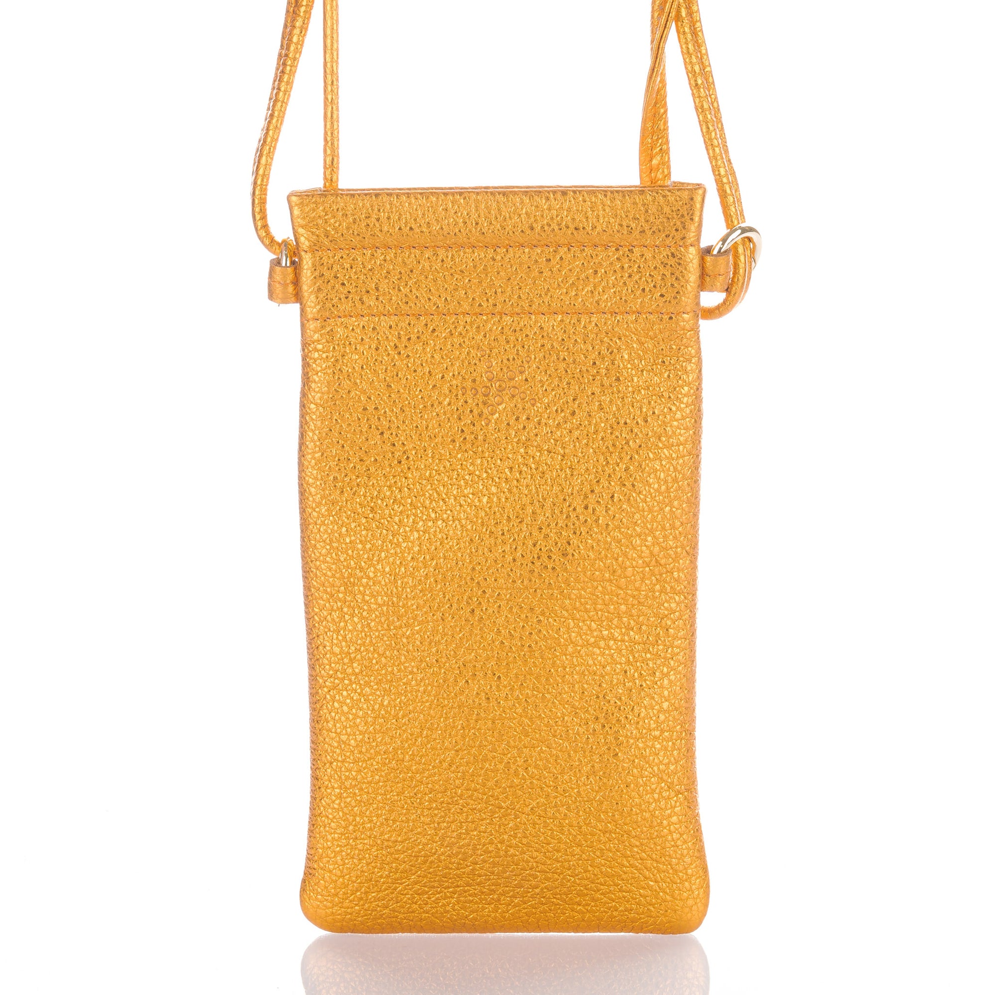 Sunshine Orange Metallic Crossbody Leather Phone Pouch