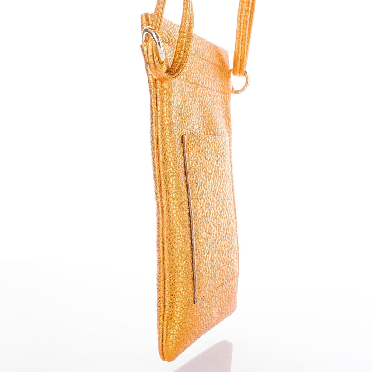 Sunshine Orange Metallic Crossbody Leather Phone Pouch