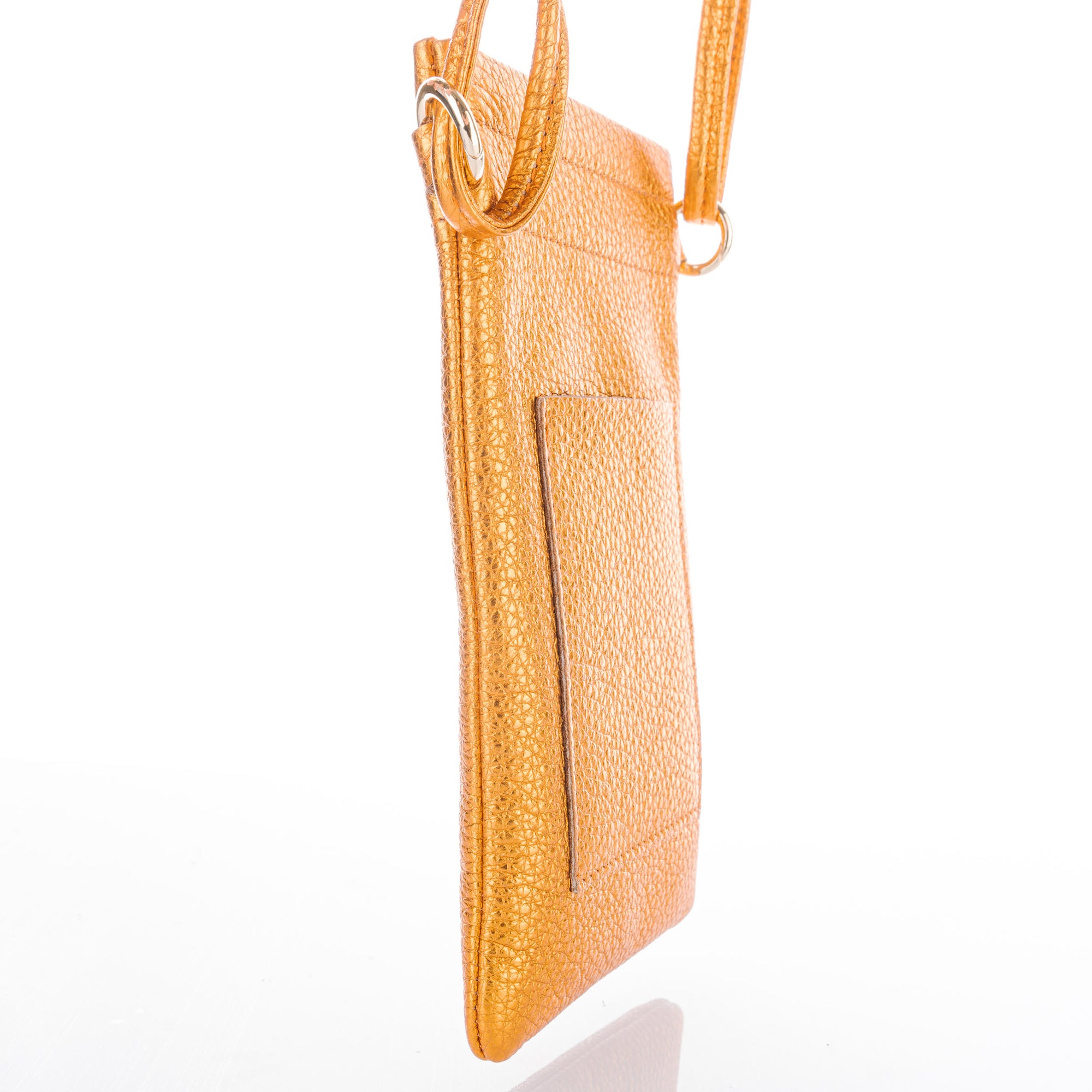 Sunshine Orange Metallic Crossbody Leather Phone Pouch