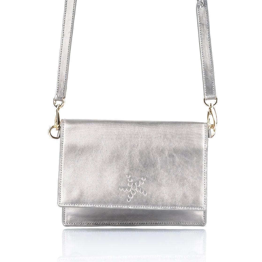 TriVersa Luxe - Passport Leather Trio: Passport Holder, Wallet, &amp; Crossbody Clutch - Silver