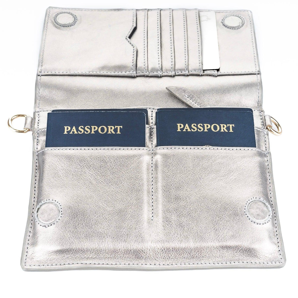 TriVersa Luxe - Passport Leather Trio: Passport Holder, Wallet, & Crossbody Clutch - Silver