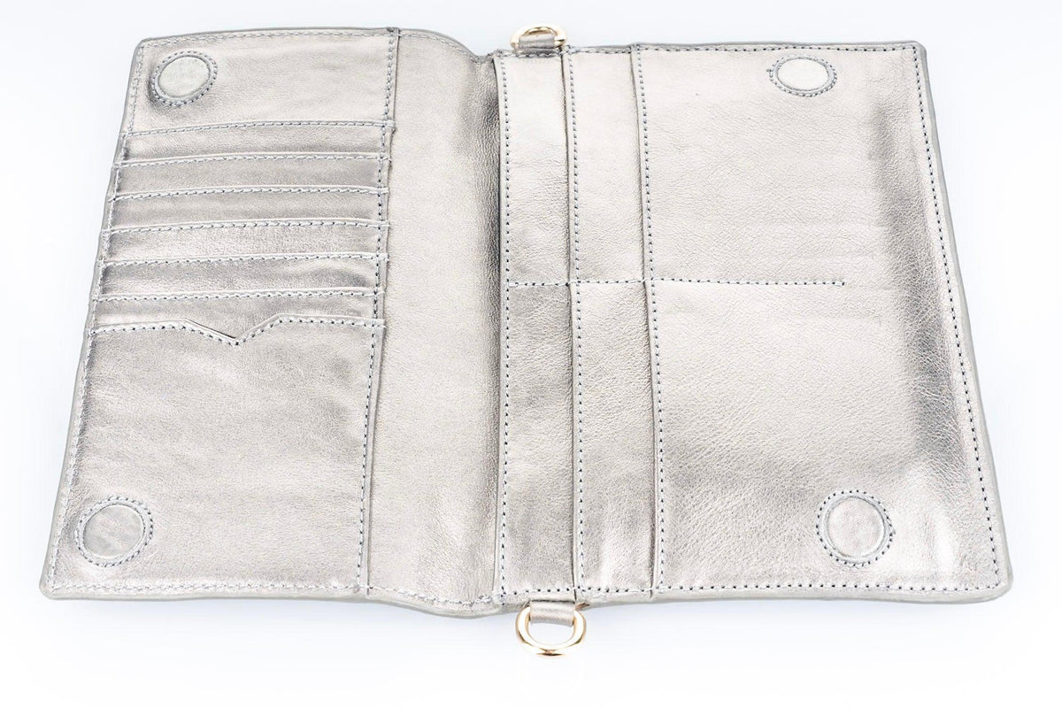 TriVersa Luxe - Passport Leather Trio: Passport Holder, Wallet, & Crossbody Clutch - Silver