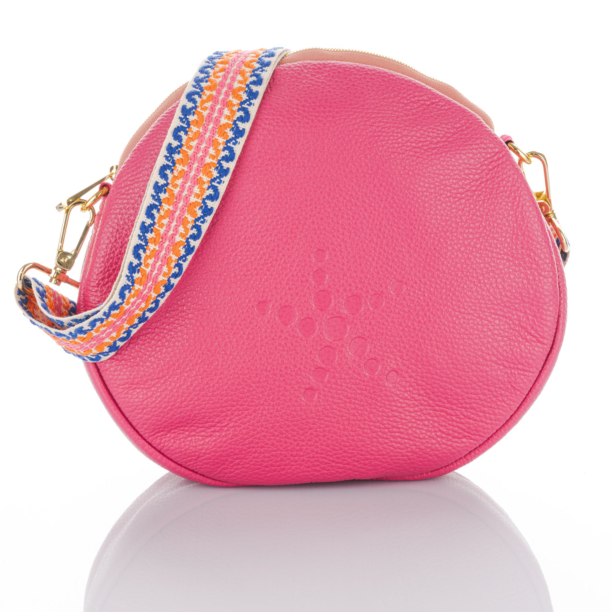 Fuchsia Grain Leather Round Crossbody Alondra Bag