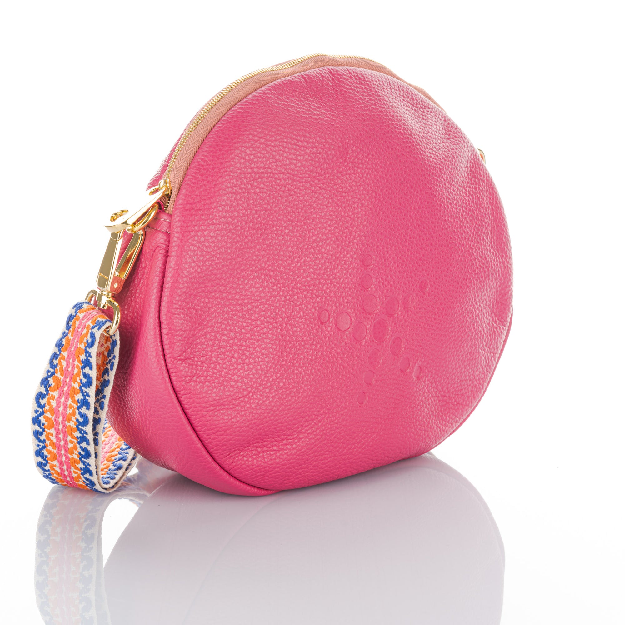 Fuchsia Grain Leather Round Crossbody Alondra Bag