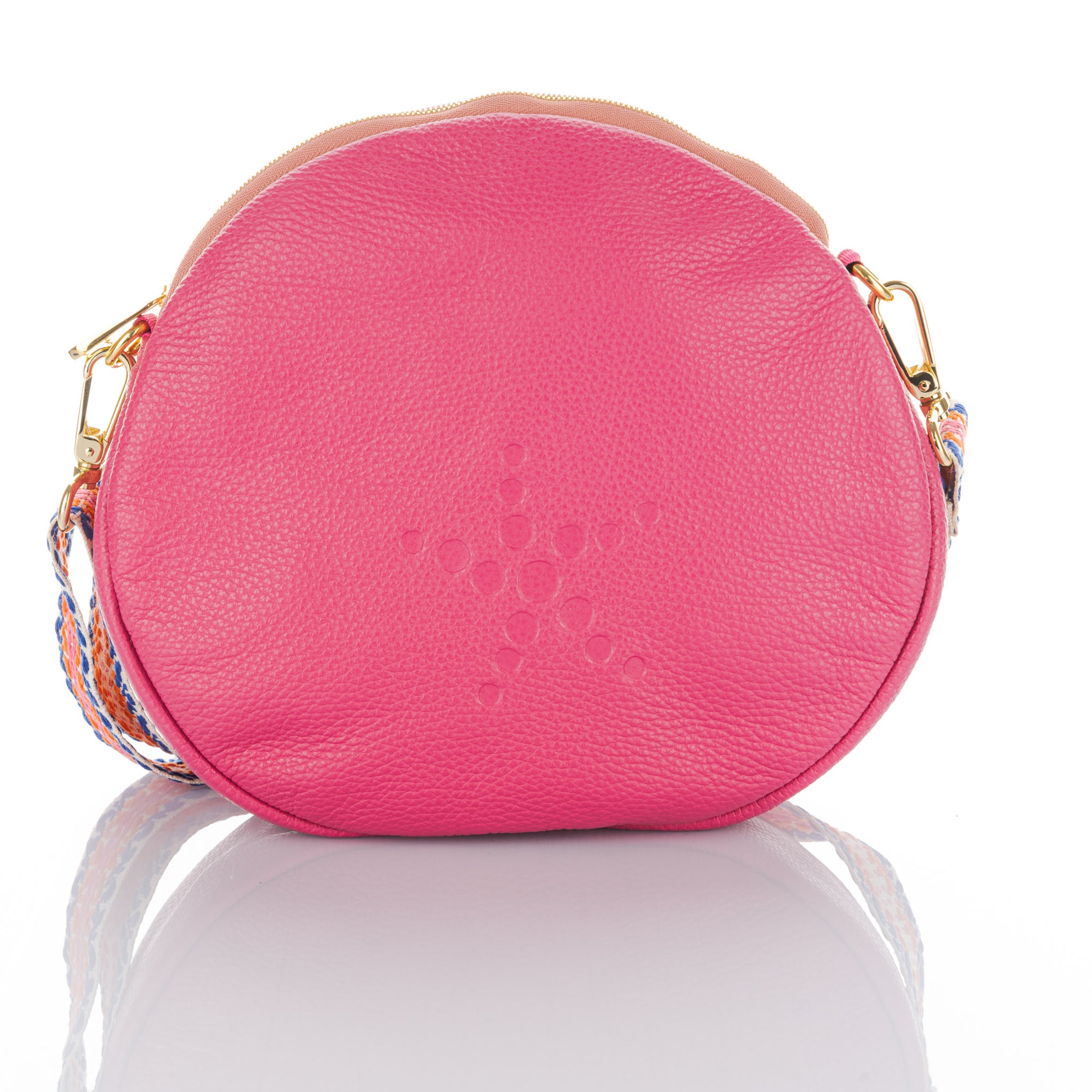 Fuchsia Grain Leather Round Crossbody Alondra Bag