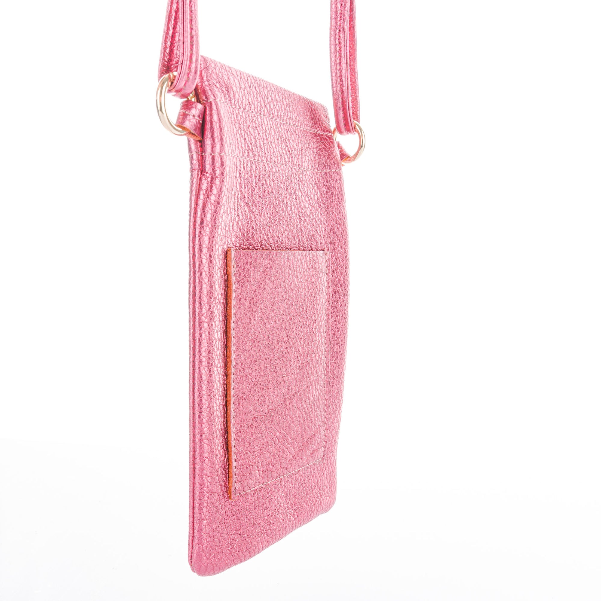 Hot Pink Metallic Crossbody Leather Phone Pouch