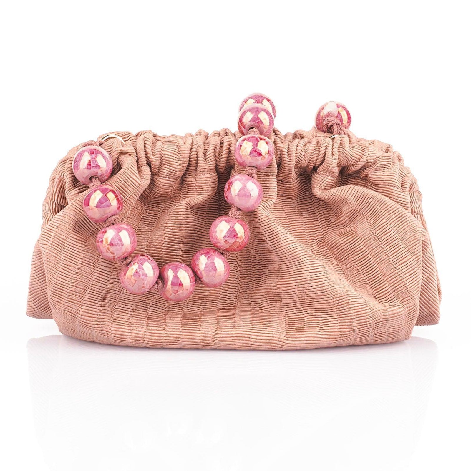 Natalia - Raso Plisse Mini Clutch Bag - Nude