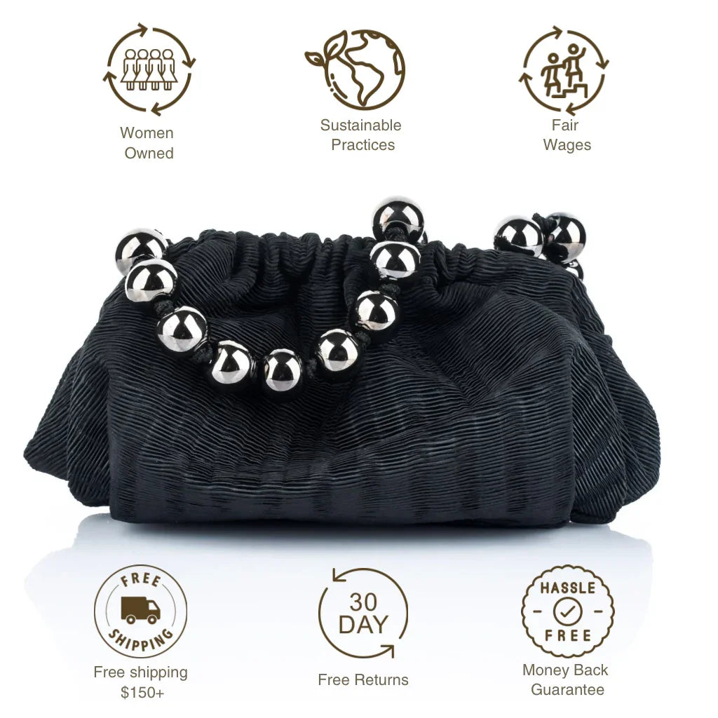 Natalia - Raso Plisse Mini Clutch Bag - Black