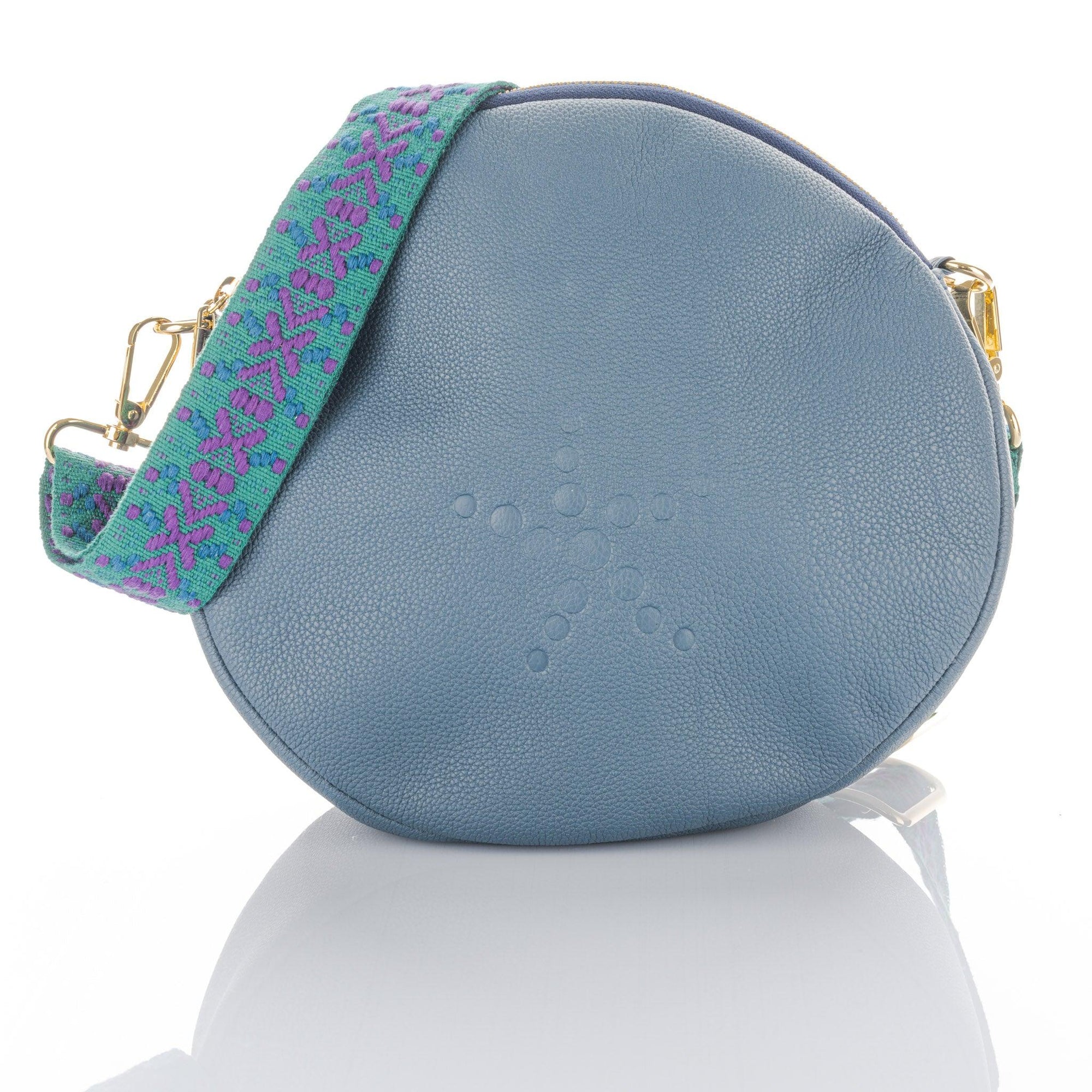 Royal Blue Grain Leather Round Crossbody Alondra Bag - Vita Isola