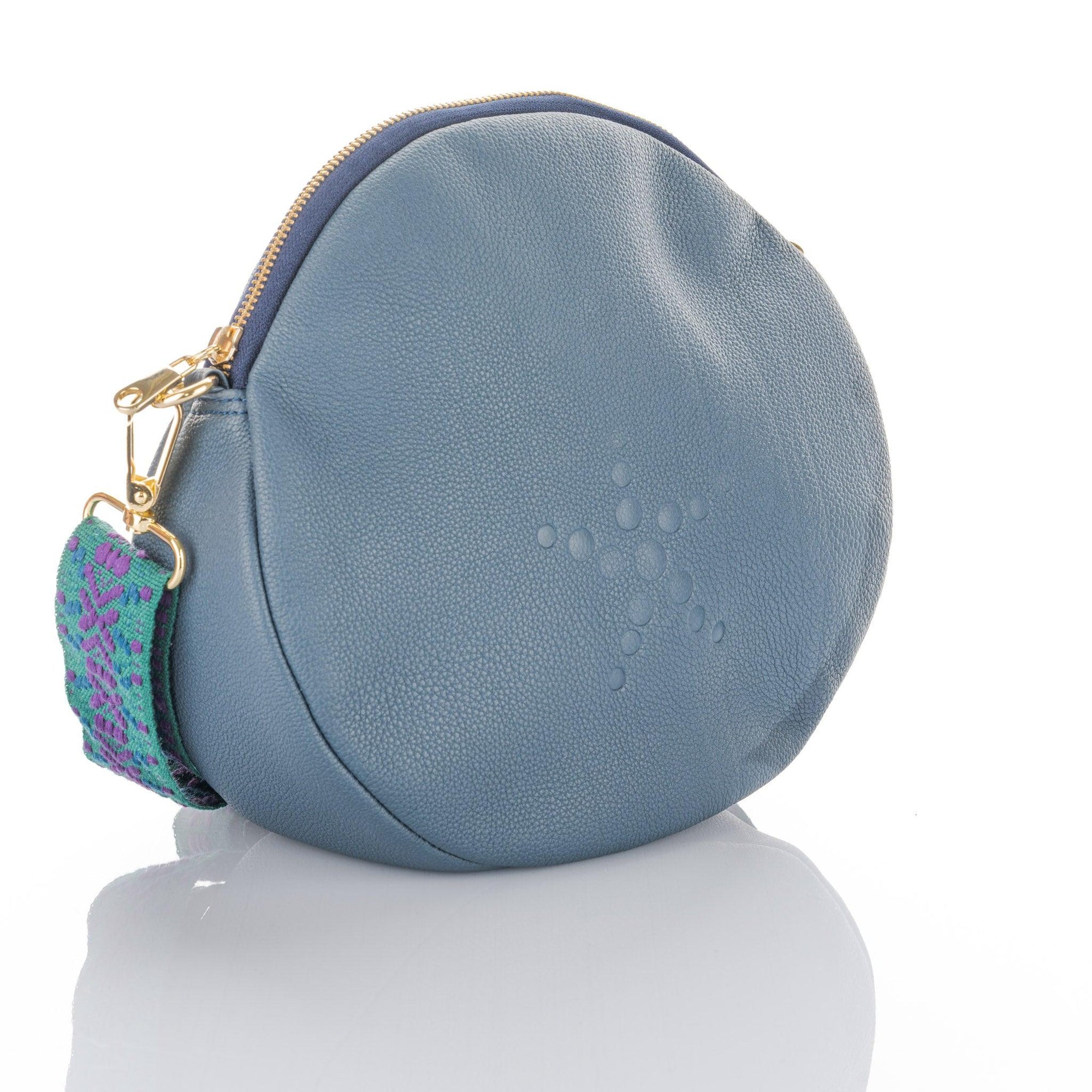 Royal Blue Grain Leather Round Crossbody Alondra Bag - Vita Isola