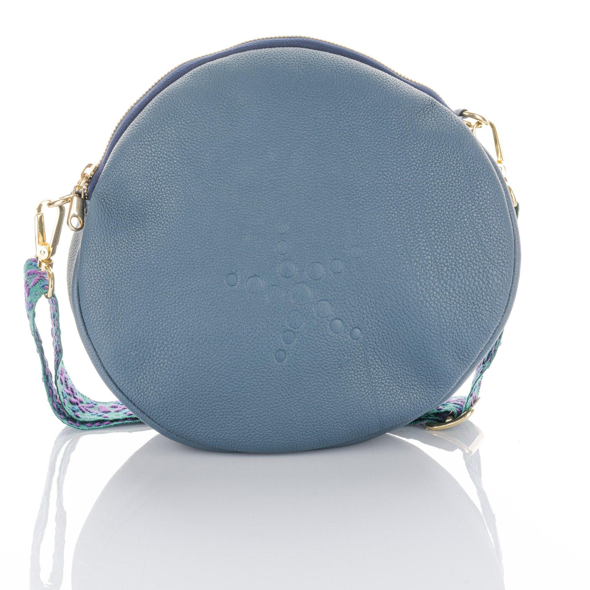 Royal Blue Grain Leather Round Crossbody Alondra Bag - Vita Isola