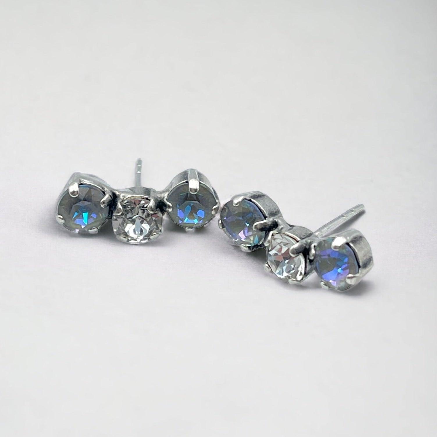 Silver Glass Stone Stud Earrings - Vita Isola