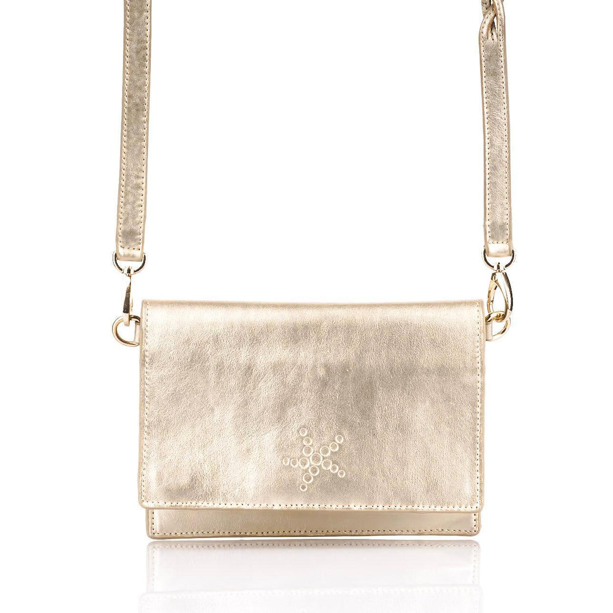 TriVersa Luxe Passport Leather Trio: Passport Holder, Wallet, &amp; Crossbody Clutch-Gold - Vita Isola