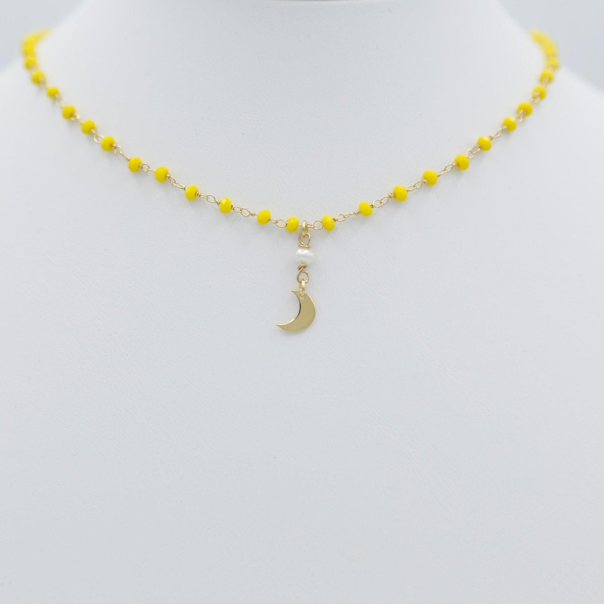 Yellow Beads Choker Necklace with Half Moon Pendant - Vita Isola