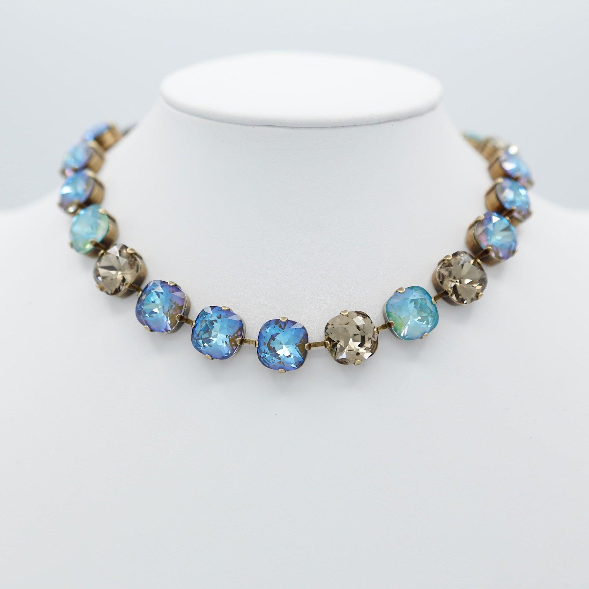 Blue & Taupe Glass Crystal Stone Necklace - Vita Isola