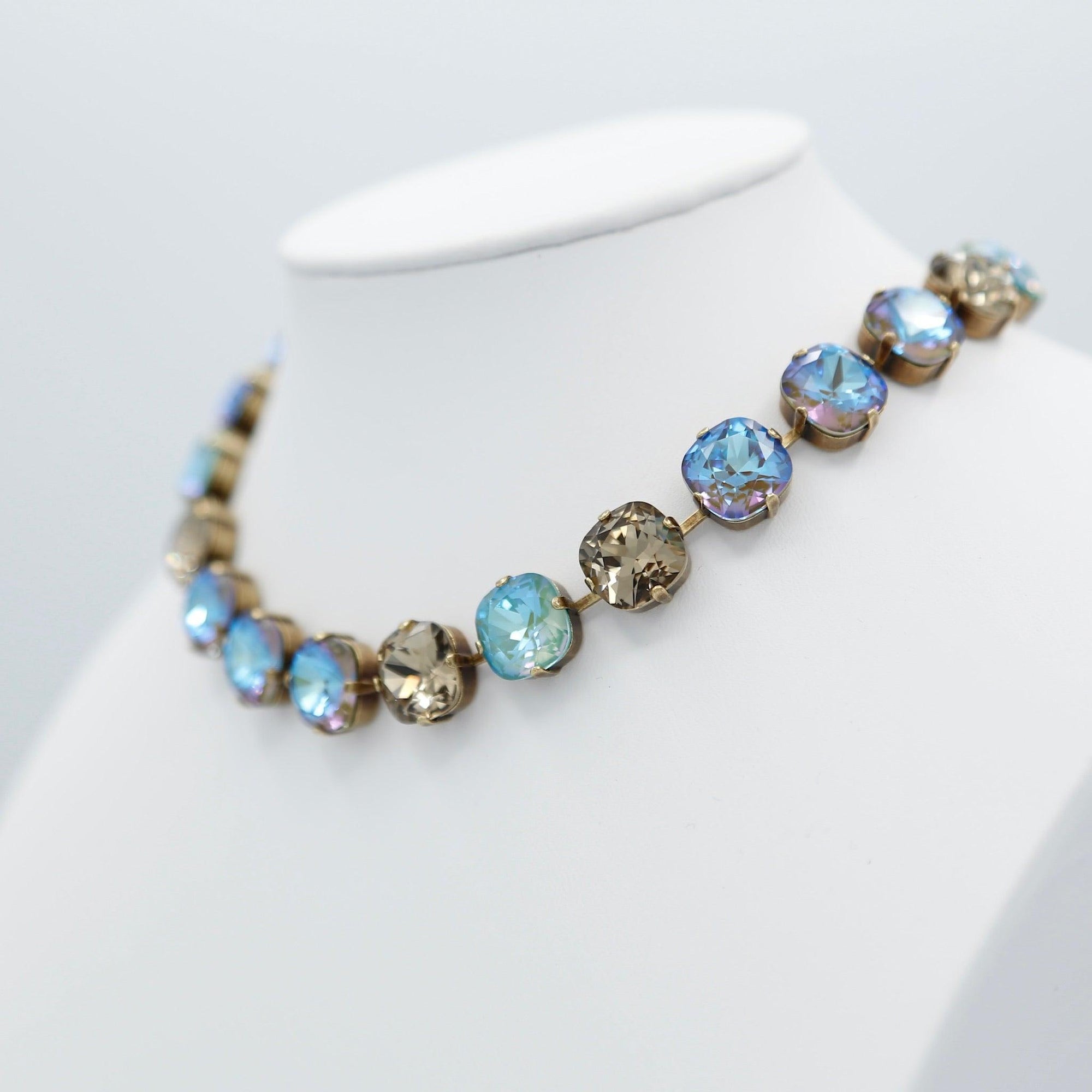 Blue & Taupe Glass Crystal Stone Necklace - Vita Isola