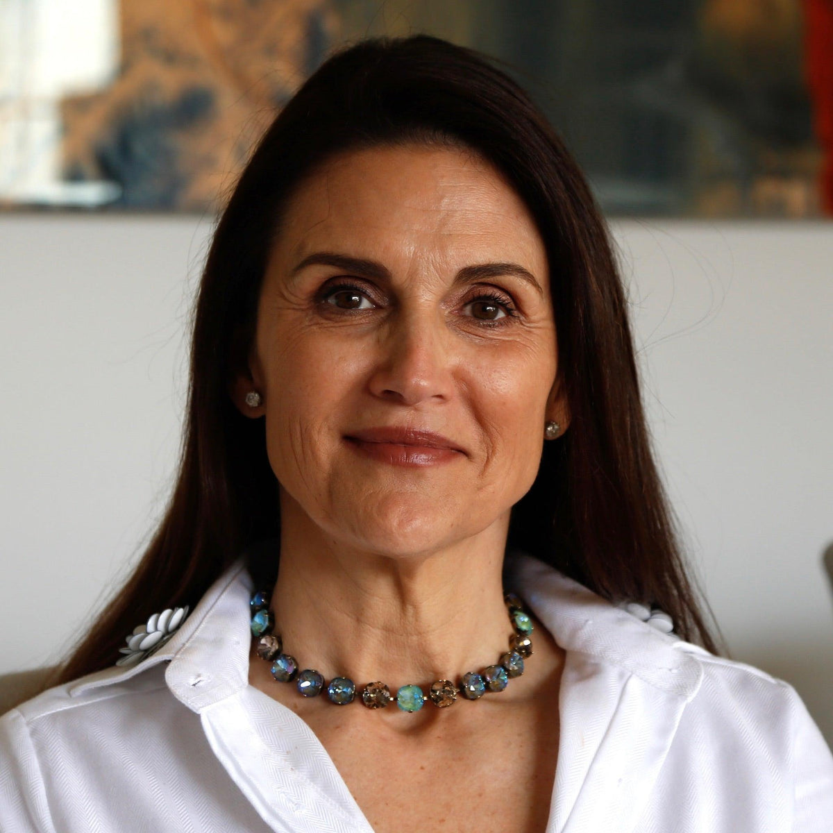 Blue &amp; Taupe Glass Crystal Stone Necklace - Vita Isola