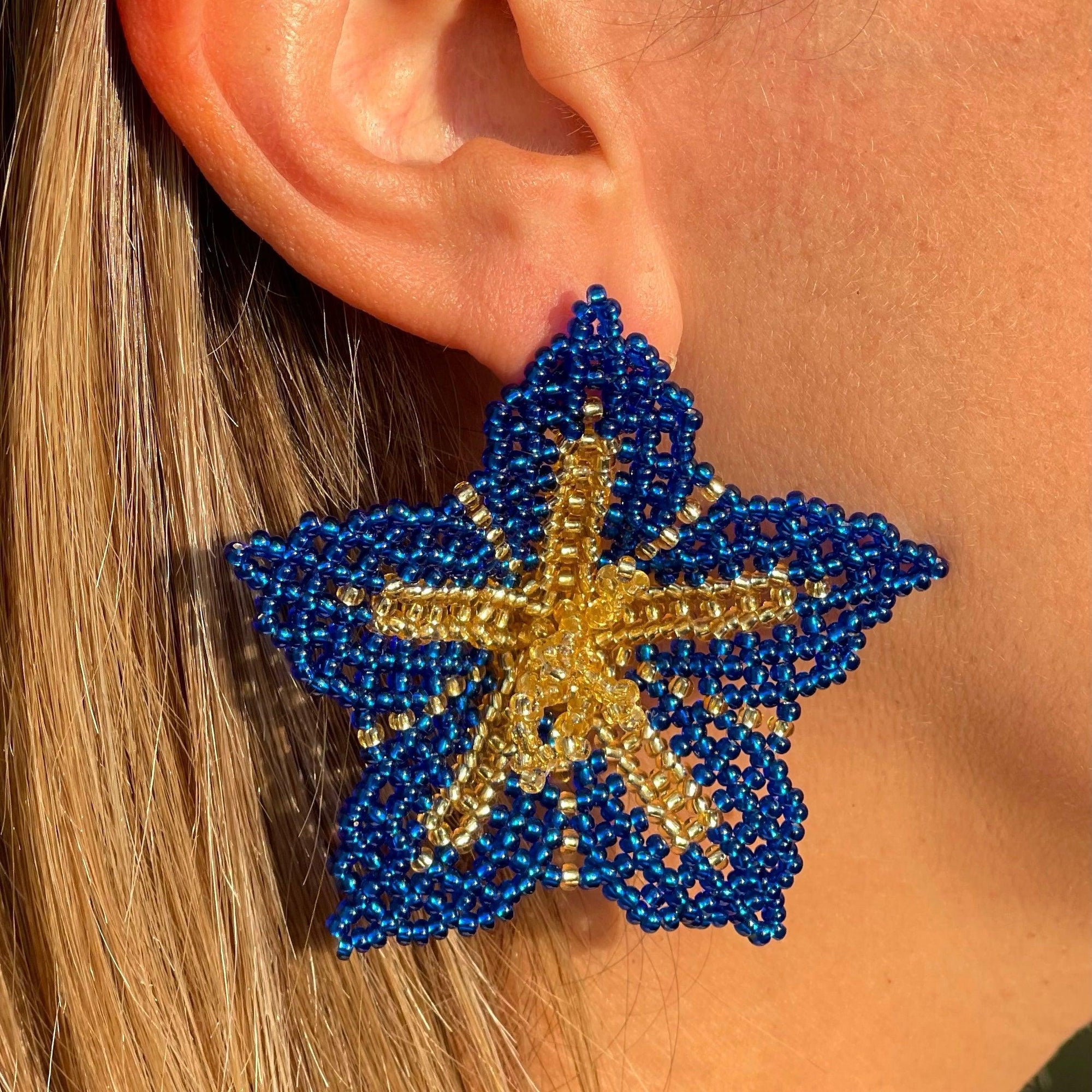 Blue Gold Amaryllis Flower Earrings - Vita Isola