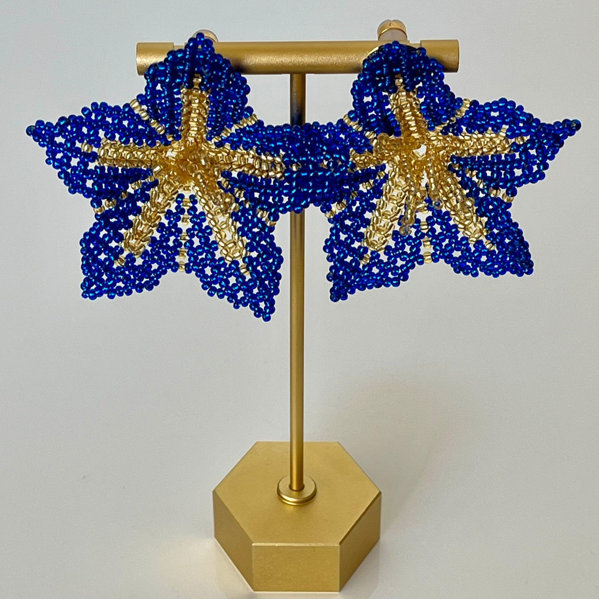 Blue Gold Amaryllis Flower Earrings - Vita Isola