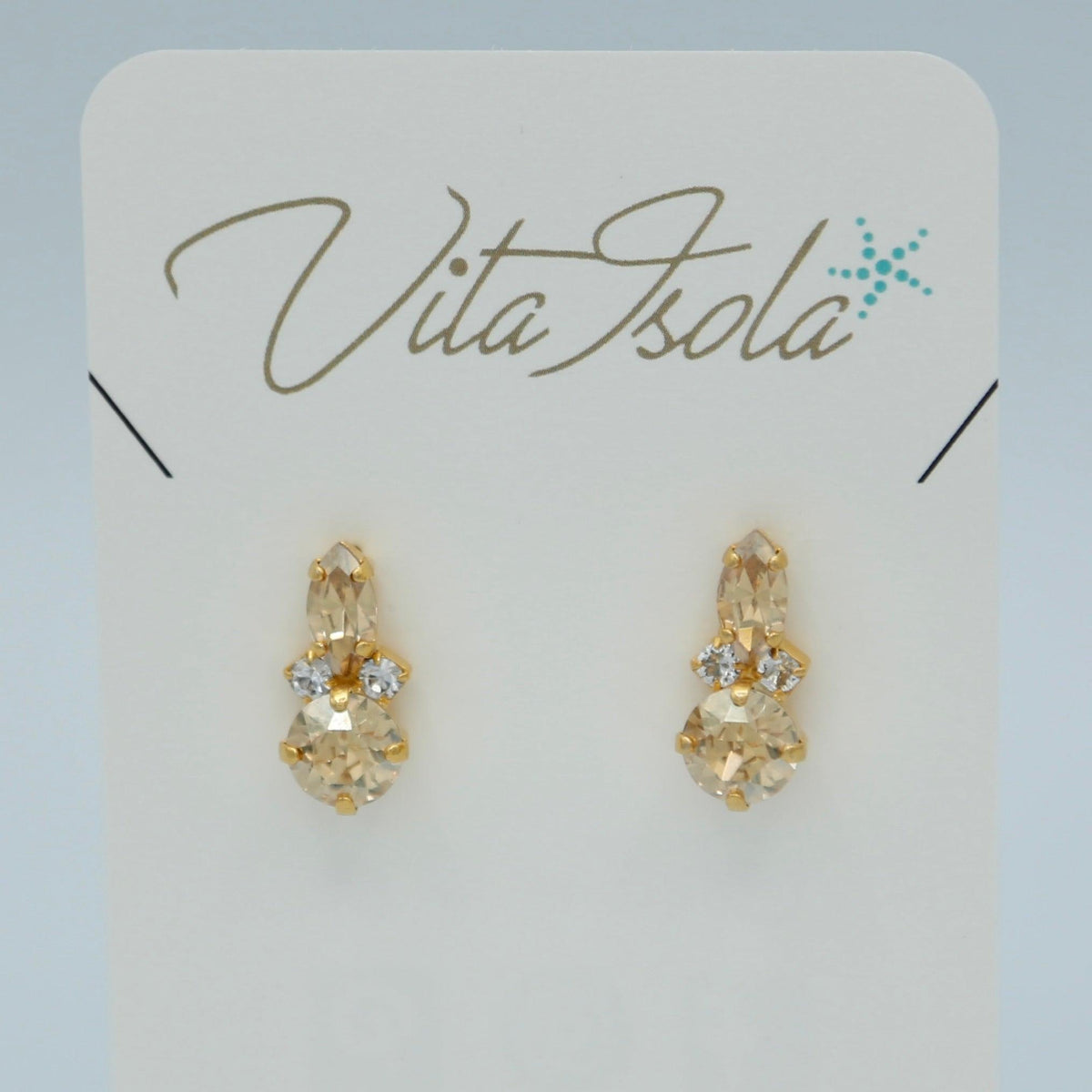 Champagne Crystal Glass Stone Earrings - Vita Isola