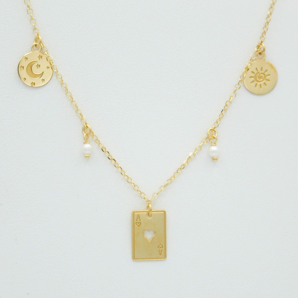 Gold Long Multi Charm Pearls Necklace - Vita Isola