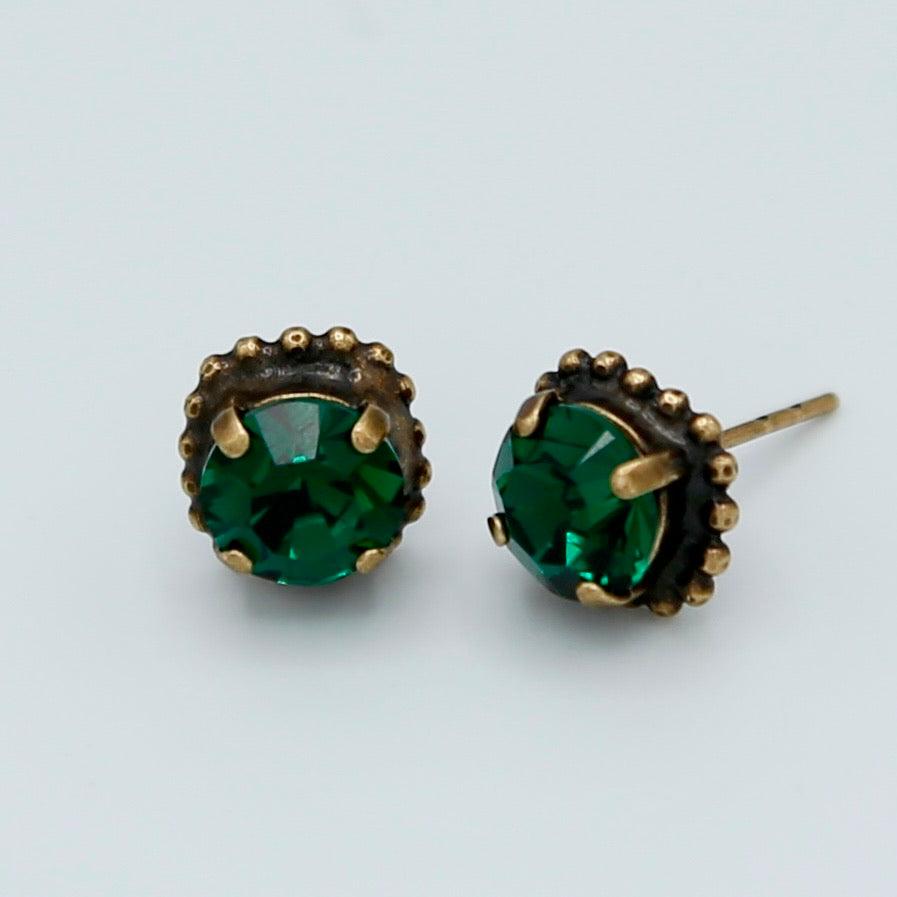 Green Glass Stone Stud Earrings - Vita Isola