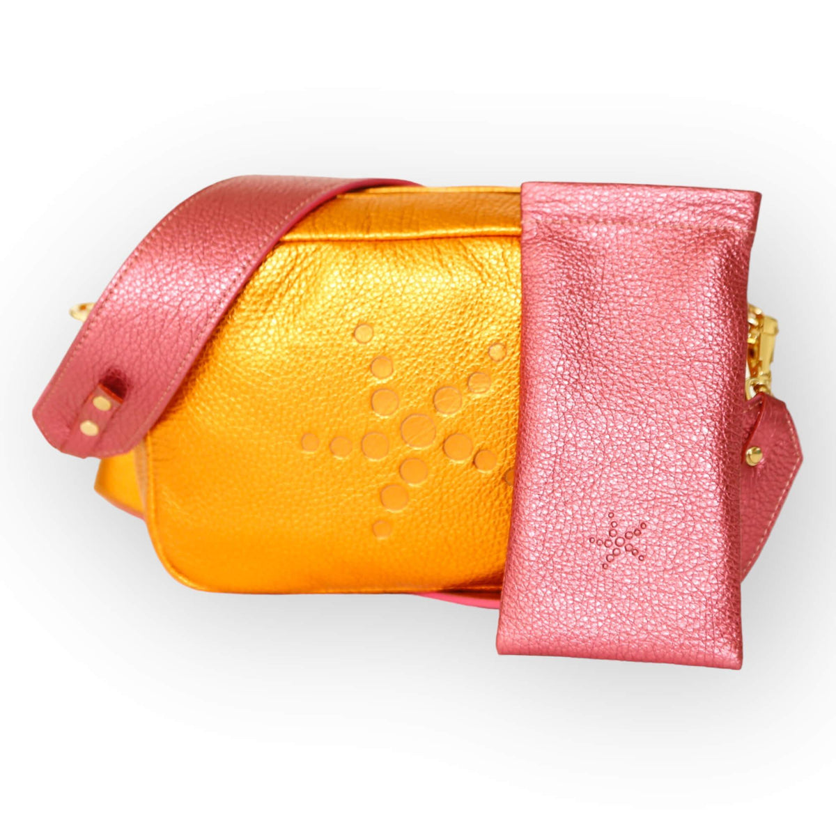 Hot Pink Metallic Leather Sunglasses Pouch - Vita Isola