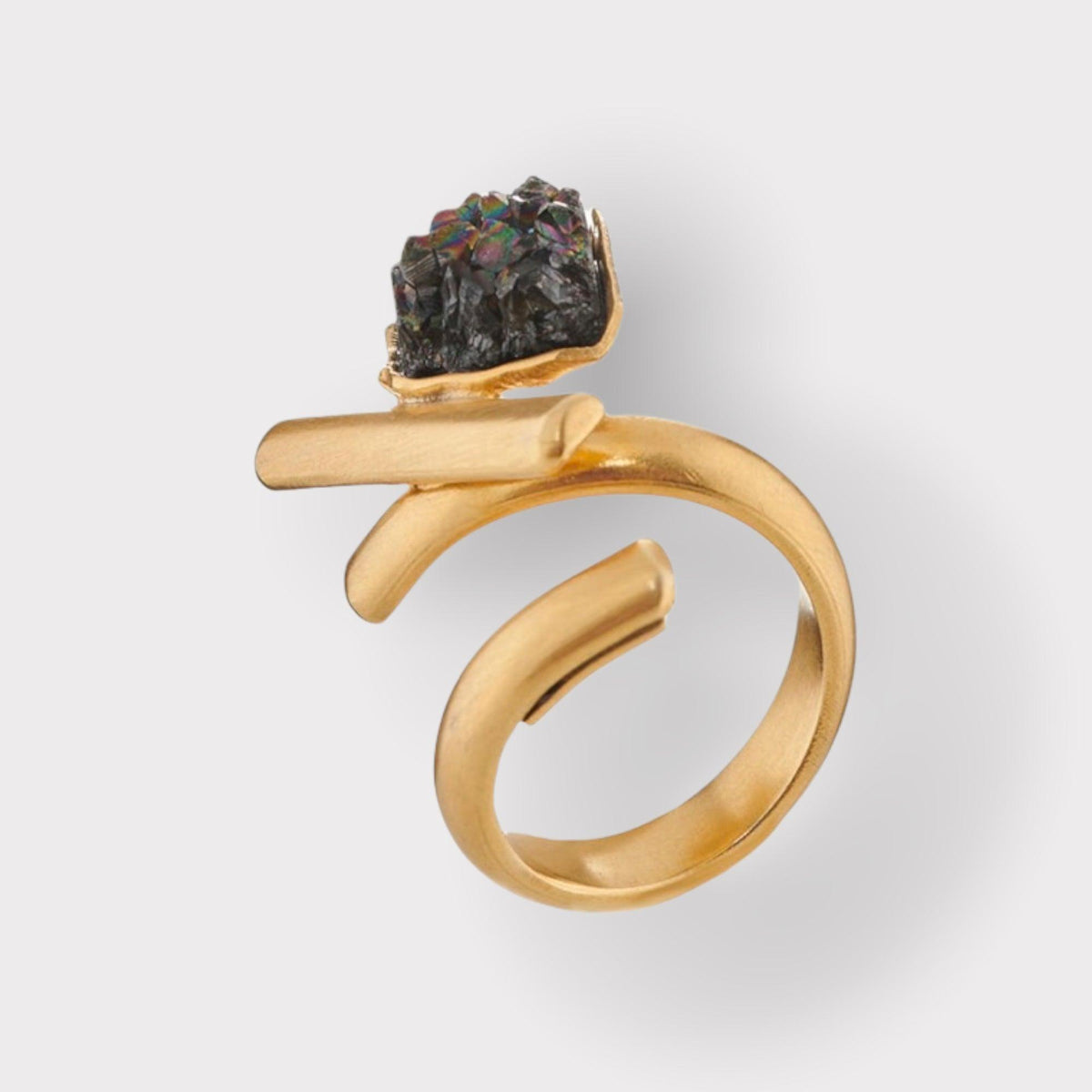 K.V. Meteor Ring Gold Plated with Black Agate - Vita Isola