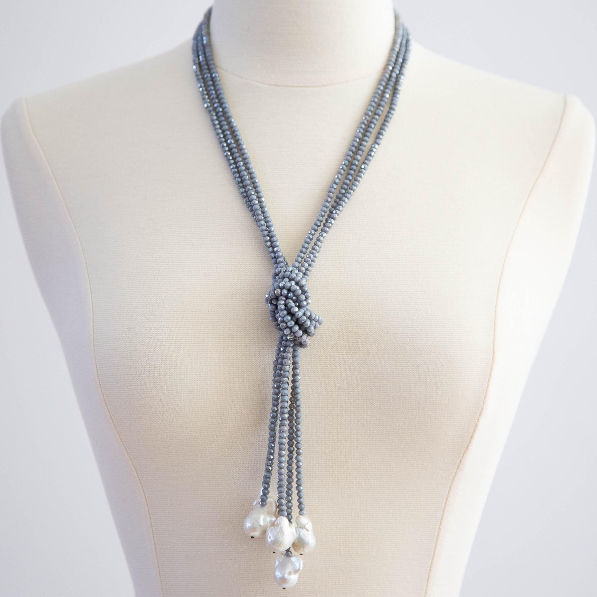 Layering Long Necklace with Crystal Beads and Freshwater Baroque Pearls - Vita Isola