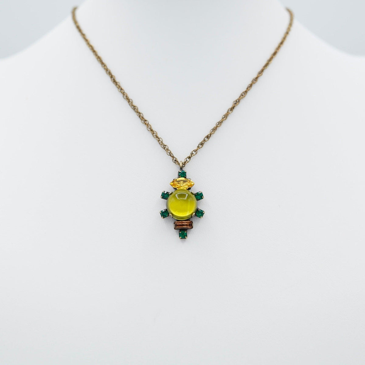 Lime, Green &amp; Yellow Glass Stone Pendant Necklace - Vita Isola