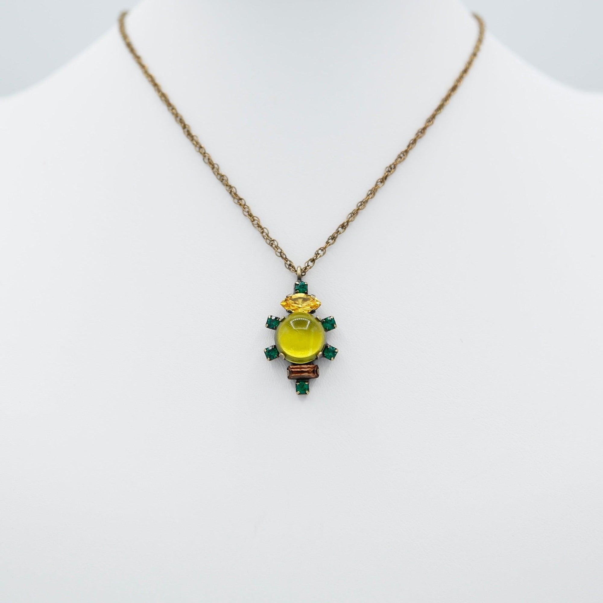 Lime, Green & Yellow Glass Stone Pendant Necklace - Vita Isola