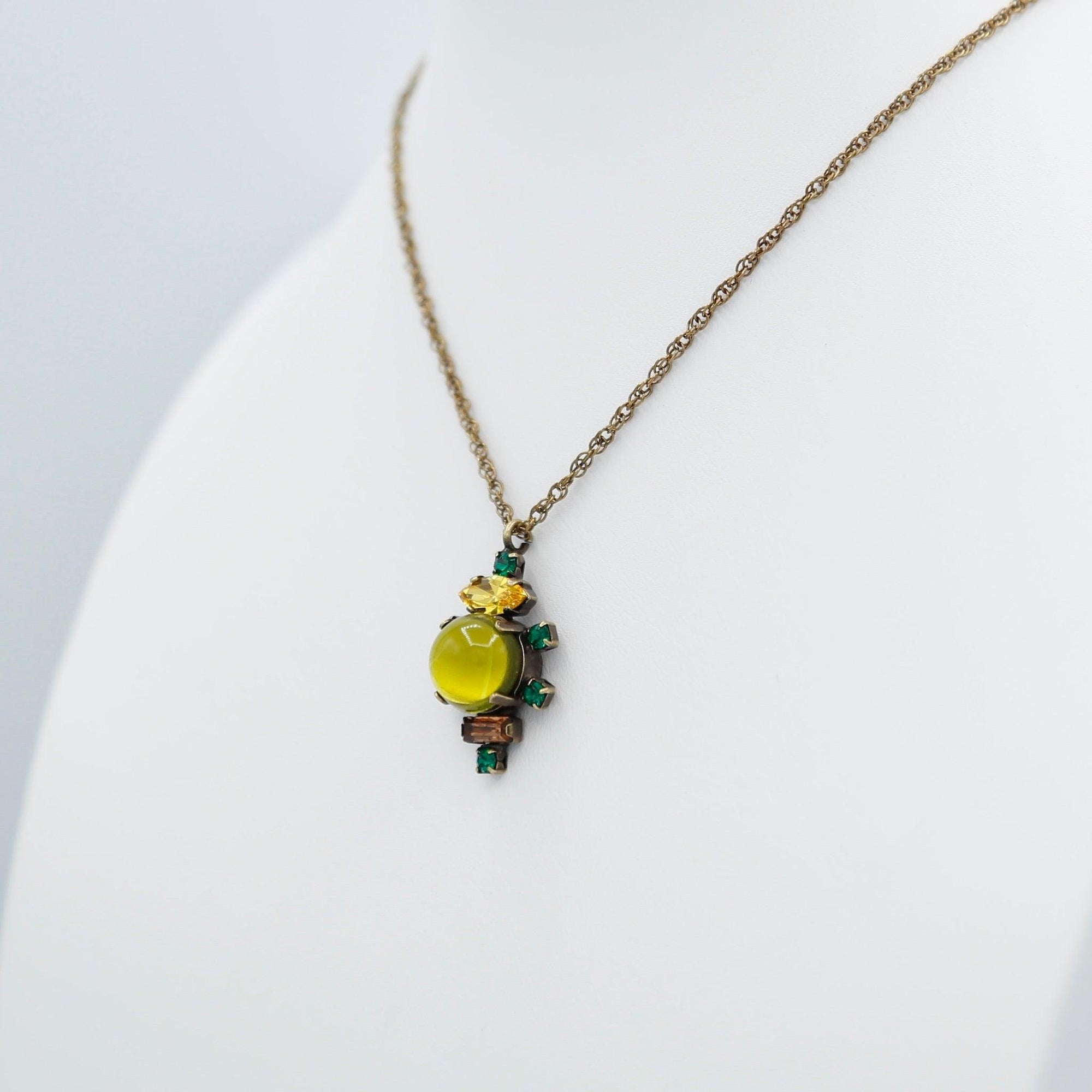 Lime, Green & Yellow Glass Stone Pendant Necklace - Vita Isola