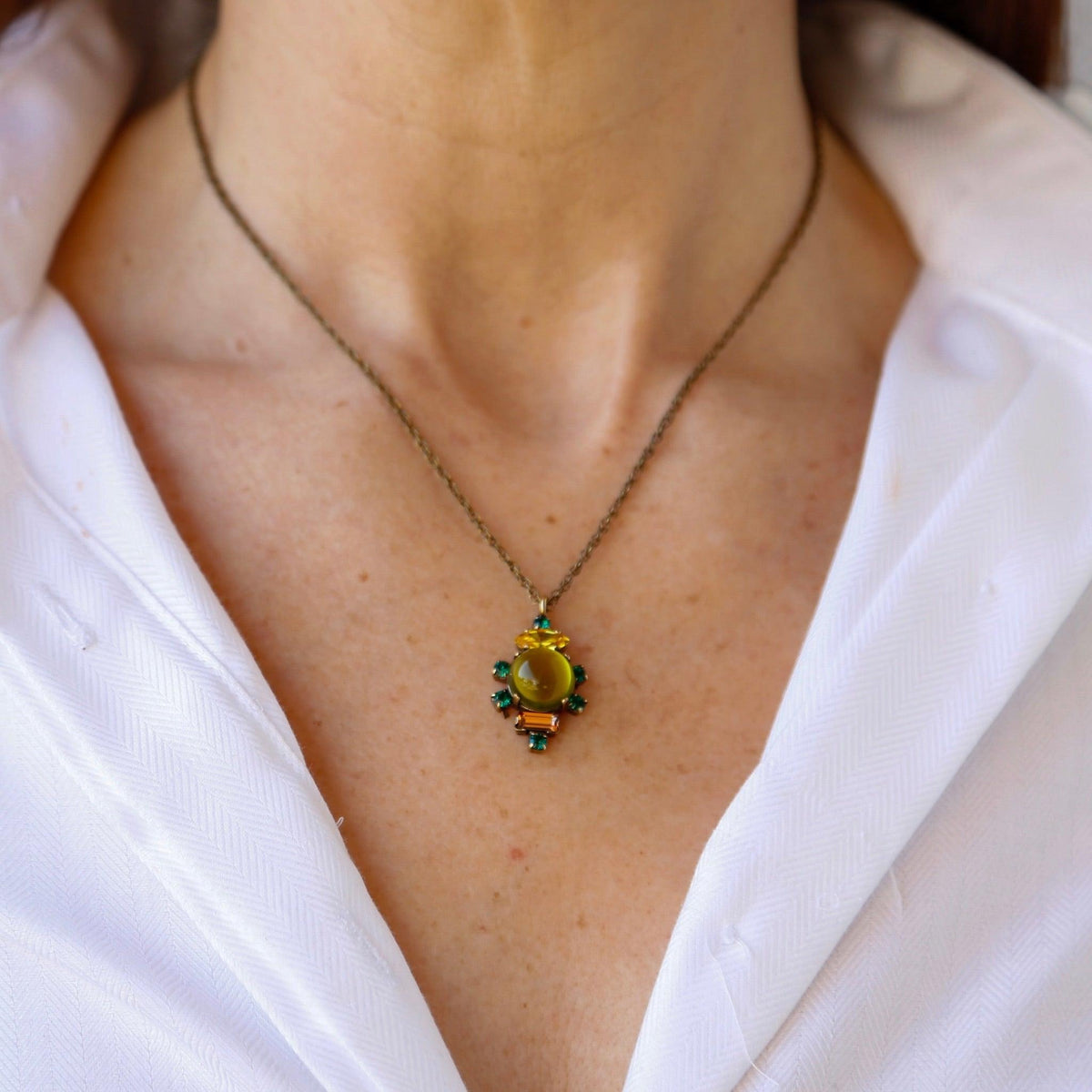 Lime, Green &amp; Yellow Glass Stone Pendant Necklace - Vita Isola