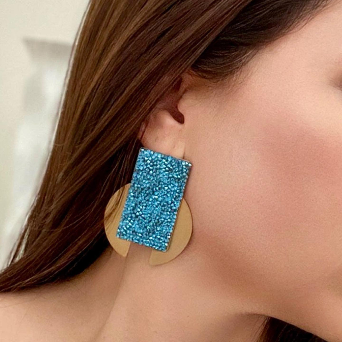Moon Earrings with Blue Swarovski Crystals - Vita Isola