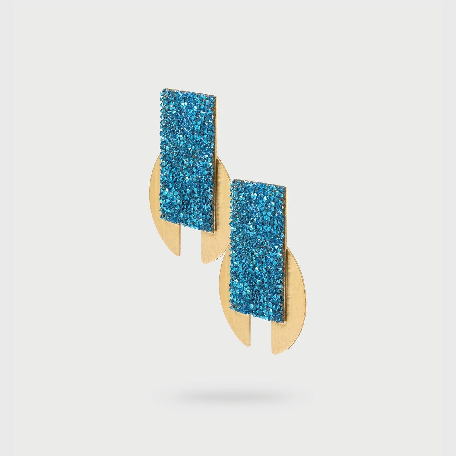 Moon Earrings with Blue Swarovski Crystals - Vita Isola