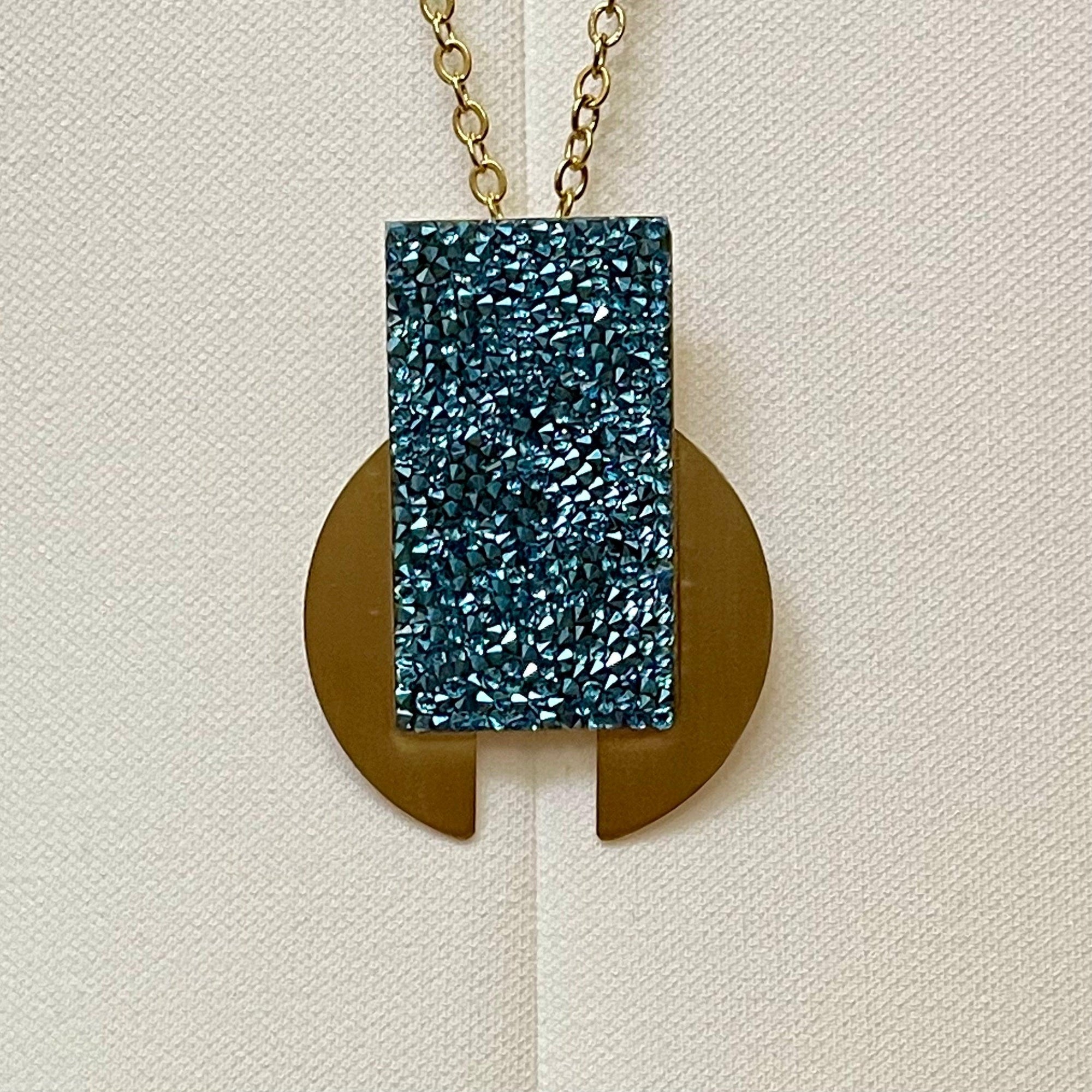 Moon Long Necklace with Blue Swarovski Crystals - Vita Isola