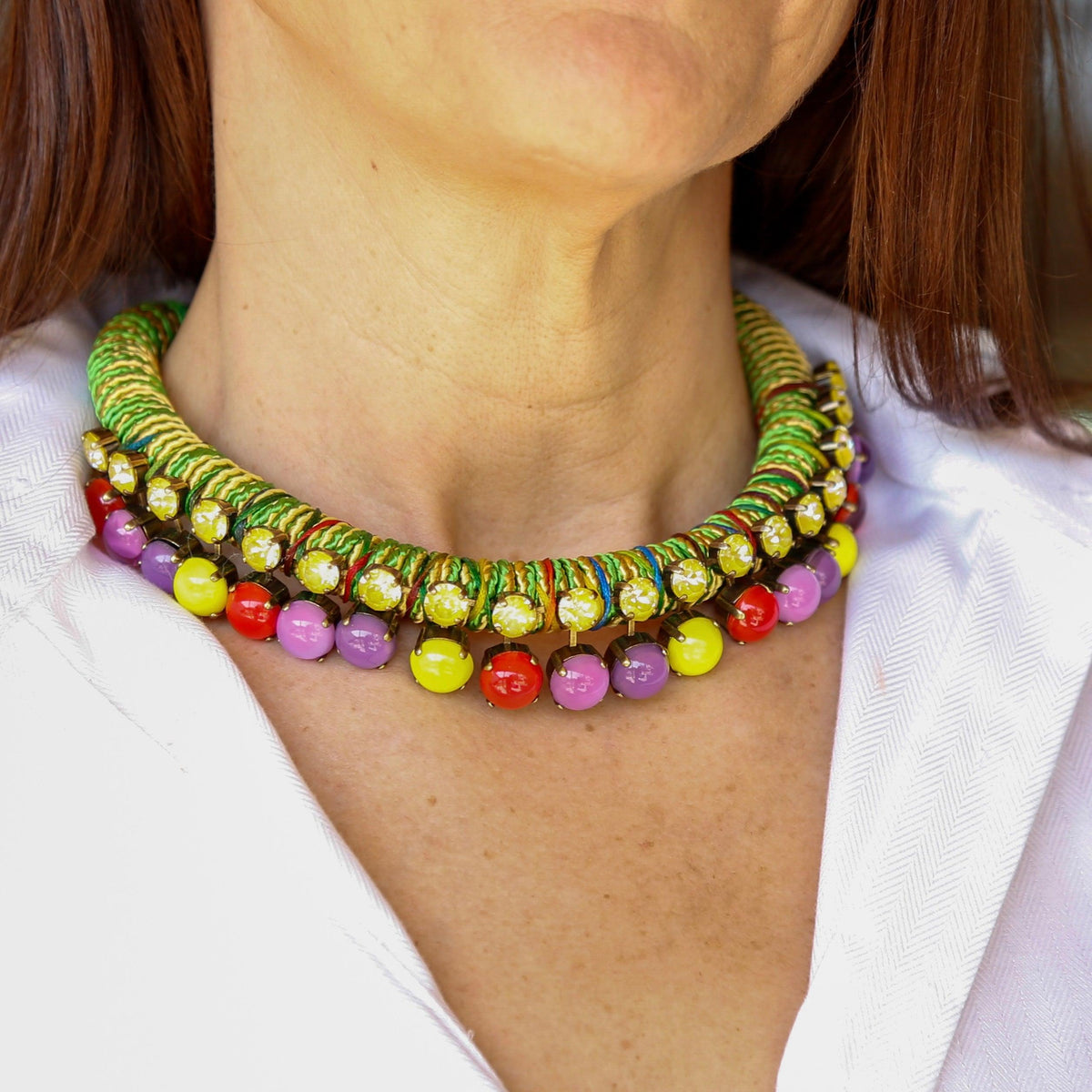Multicolor Glass Stones Short Necklace - Vita Isola