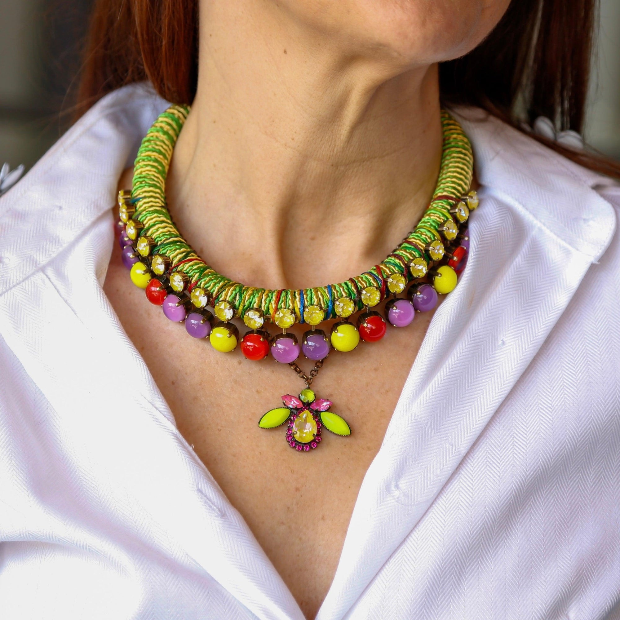 Multicolor Glass Stones Short Necklace - Vita Isola