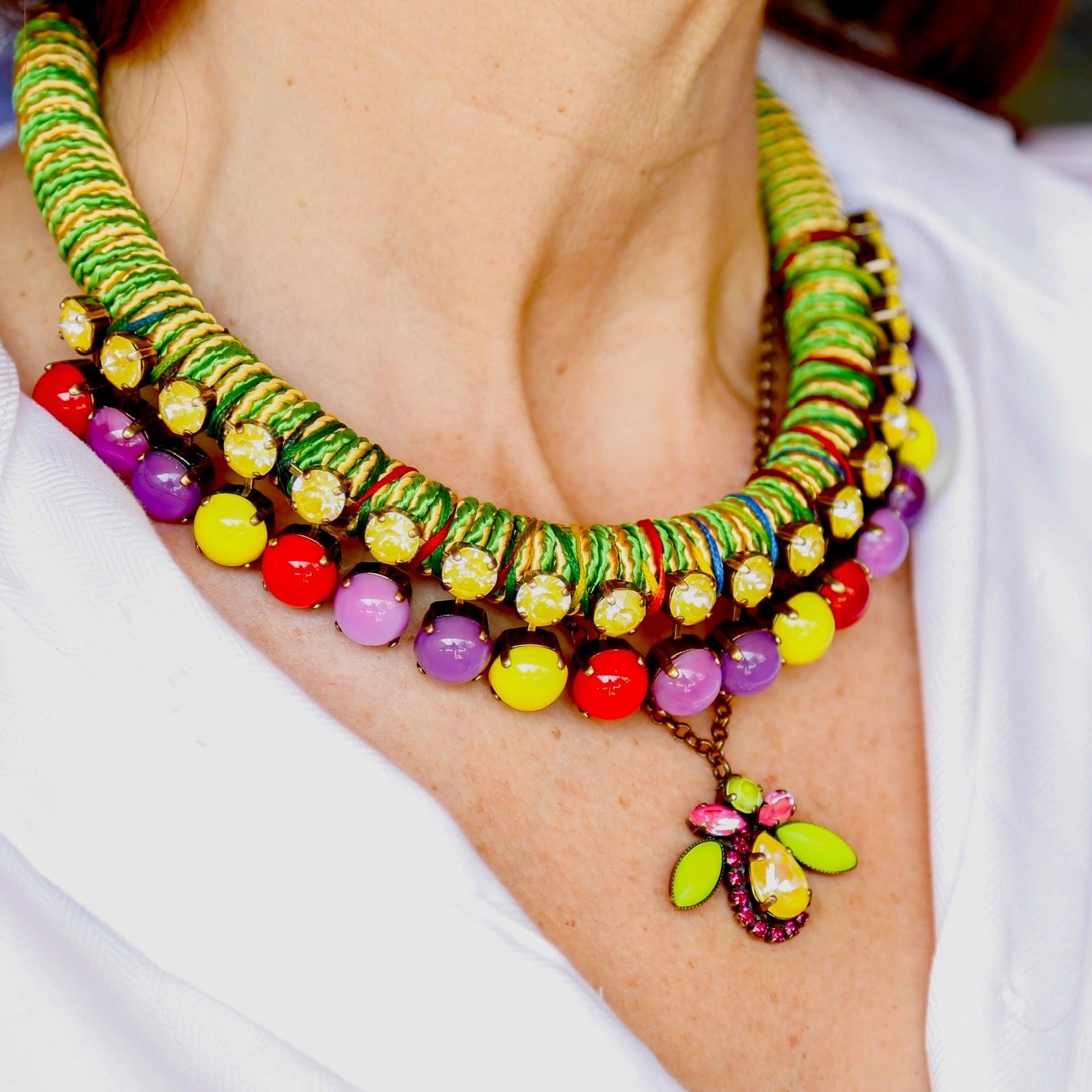 Multicolor Glass Stones Short Necklace - Vita Isola