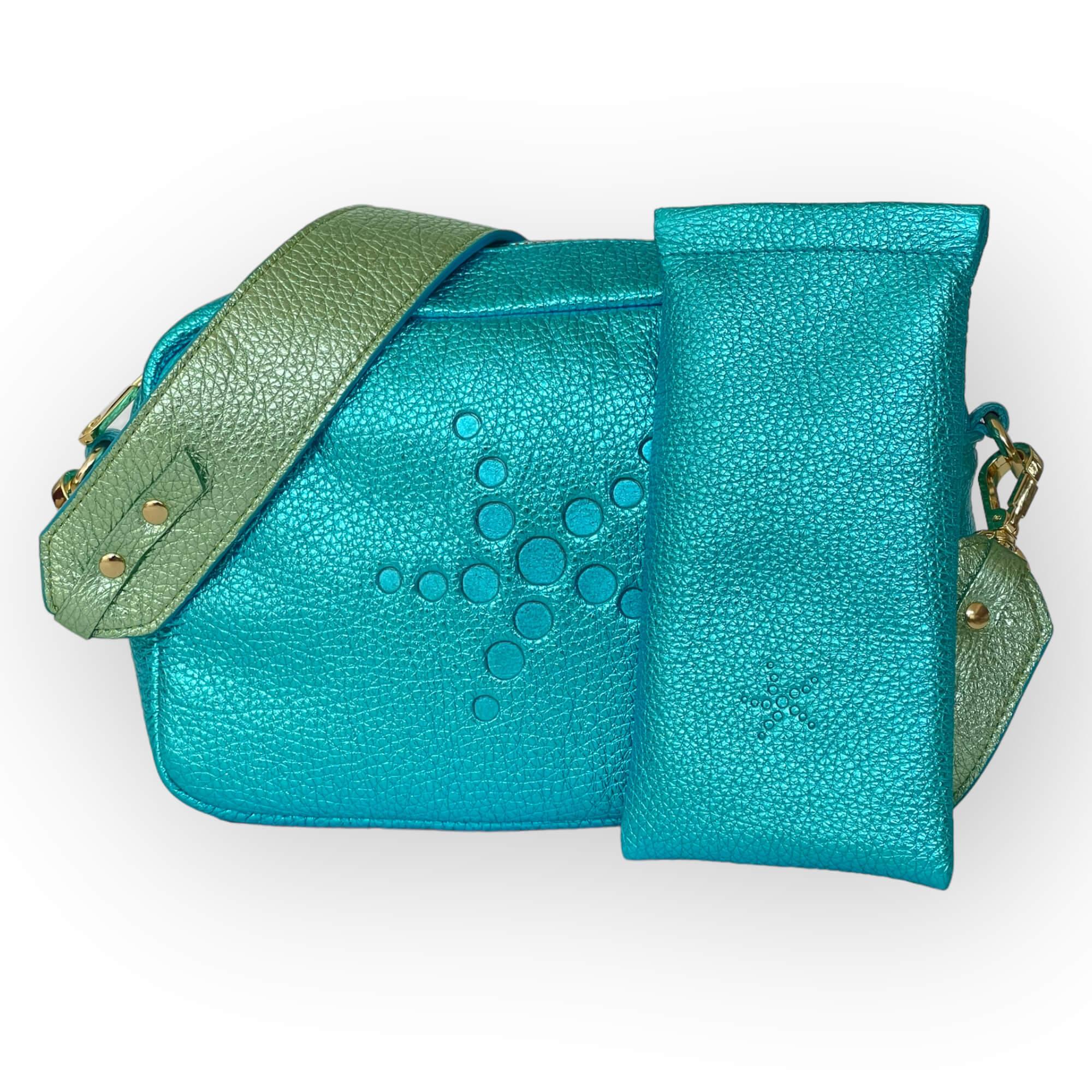 Ocean Blue Metallic Leather Sunglasses Pouch - Vita Isola