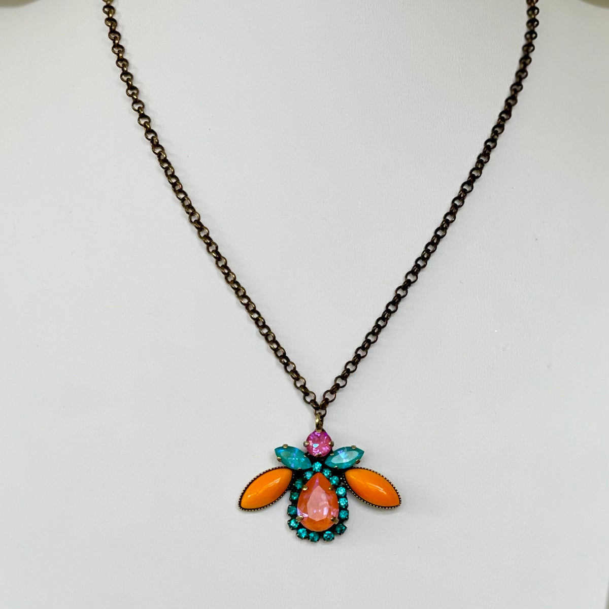 Orange &amp; Blue Swarovski Beetle Pendant Necklace - Vita Isola